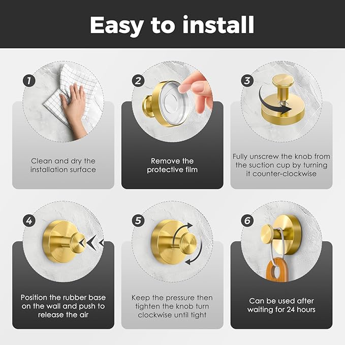 Shower Hooks for Inside Shower,Suction Cup Hooks for Glass Window,Removable Towel Hooks for Bathrooms,4 Packs(Gold)