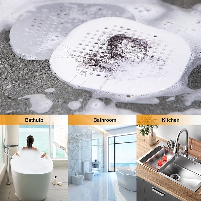 Hair Drain Catcher,Square Drain Cover for Shower Silicone Hair Stopper with Suction Cup,Easy to Install Suit for Bathroom,Bathtub,Kitchen 2 Pack (Ivory White Black)