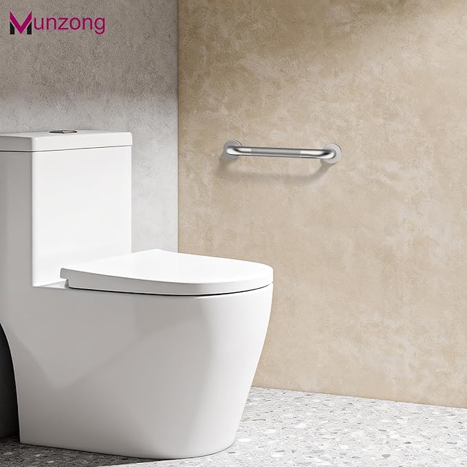 12 Inch Anti Slip Shower Safety Bars,Munzong Bathroom Grab Bars for Bathtubs and Showers,Brushed Nickel Knurled Handicap Balance Bar,Safety Hand Rail Support Elderly Senior Bath Handle
