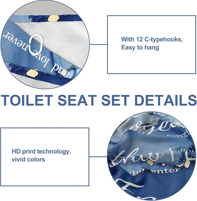 4Pcs Family Marble Shower Curtain Set,Blue Home Inspirational Bathroom Sets with Shower Curtain and Rugs, Bathroom Decor Set,Waterproof Bathroom Curtains Shower Set,with 12 Pcs Hooks