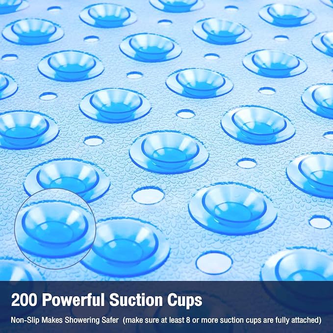 Extra Long Bathtub Mat Non Slip, Clear Blue Soft Bath Mat for Tub 40 x 16 Inch Full Size, Bath Tub Shower Mats for Bathroom Floor, Big Suction Cups and Drain Holes, Easy Washable, BPA Free