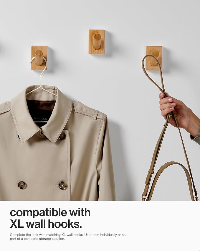 LARHN Wall Mounted Coat Rack with 5 Heavy-Duty 1" Diameter Hooks, 16.5" - Wooden Wall Hook Rack - Modern Scandinavian Home Decor