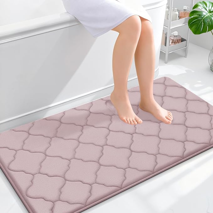 OLANLY Memory Foam Bath Mat Rug 44x24, Ultra Soft and Absorbent Bathroom Rugs, Non-Slip Comfortable, Machine Washable Bath Carpet for Bathroom Floor, Tub, Shower and Home Decor Accessories, Dusty Rose
