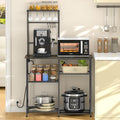 3IngSeagulls Bakers Rack with Power Outlet, Kitchen Microwave Stand with 10 S-shaped Hooks, 6-Tier Coffee Bar Station, Kitchen Storage Shelf Rack for Spices, Pots, Gray