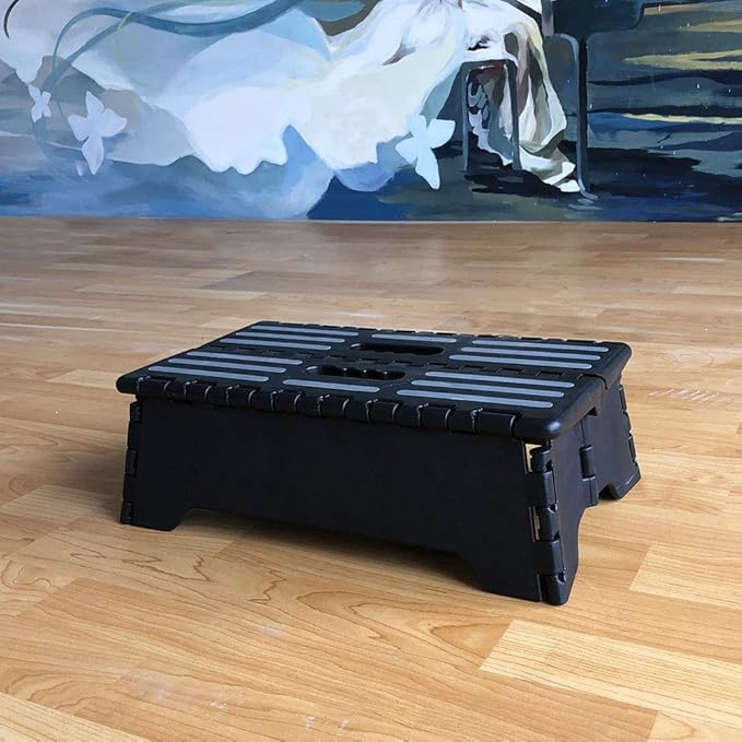 5 inch Portable Folding Step Stool - Safe & Stable, Foldable Stepping Stool for Car, Bathroom, Bedroom, Step Stools for Elderly & Adults (Black)