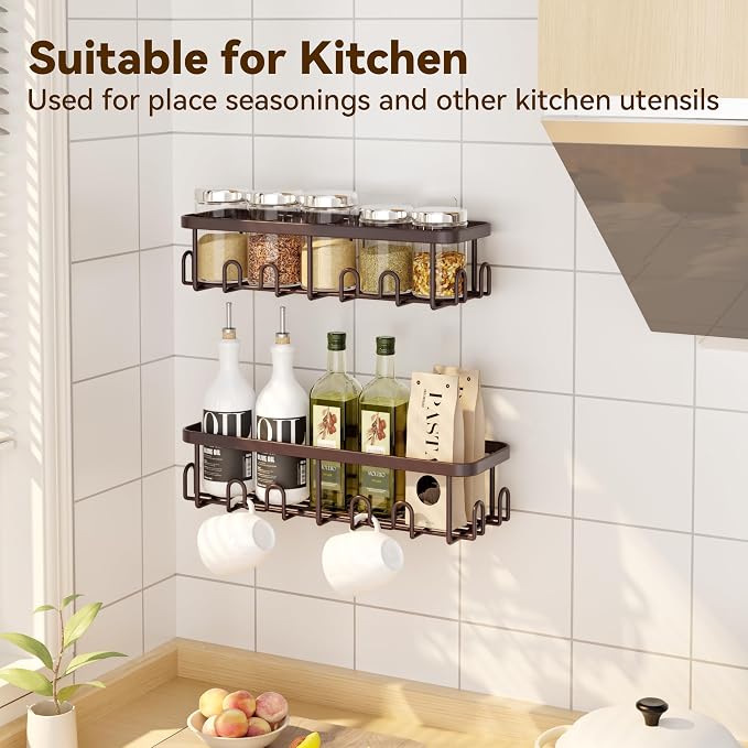 YASONIC Shower Caddy Adhesive, 100% Rustproof Shower Organizer, Large Capacity Shower Shelves for Inside Shower, No Drill Shower Storage for Home (2 Pack Bronze)