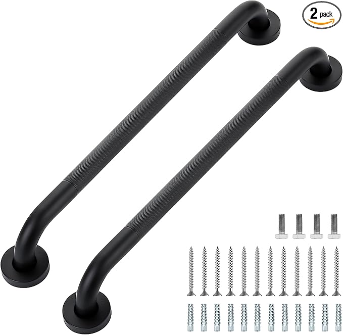 Grab Bars for Shower, 2 Pack 20-Inch Anti Slip Shower Handles for Elderly, Safety Shower Grab Bar, Stainless Steel Handicap Grab Bars for Bathroom (Black 1" Diameter)