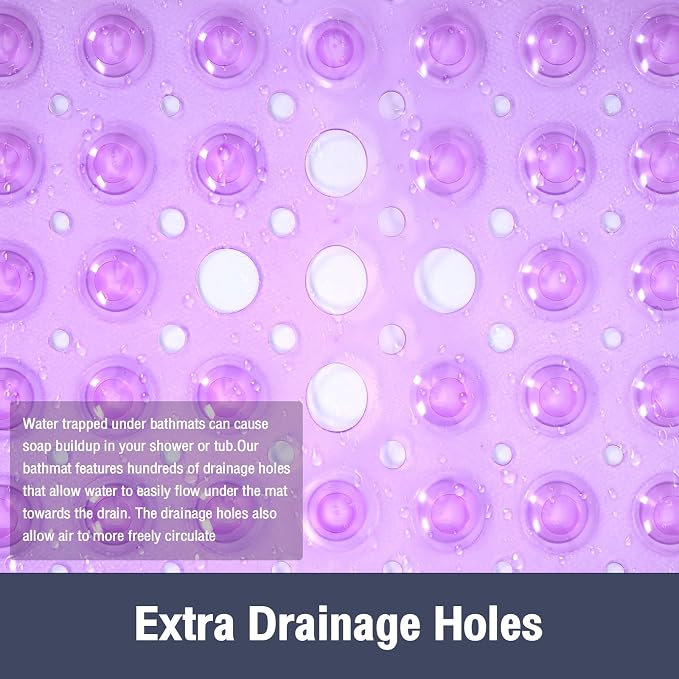Square Shower Bathtub Mat Non Slip for Inside Shower Clear Purple 21x21 Inch, Shower Stall Mats for Bathroom Floor, Soft Bath Mat for Tub with Big Suction Cups Drain Holes, Easy Washable Dry