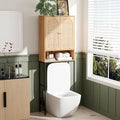 VINGLI Over The Toilet Storage Cabinet, Rattan Bathroom Organizer Behind Toilet,Above Metal Stand Rack Tall Freestanding Wood Cabinet with Wicker Doors,Adjustable Shelf for Bathroom,Restroom,Bohemian