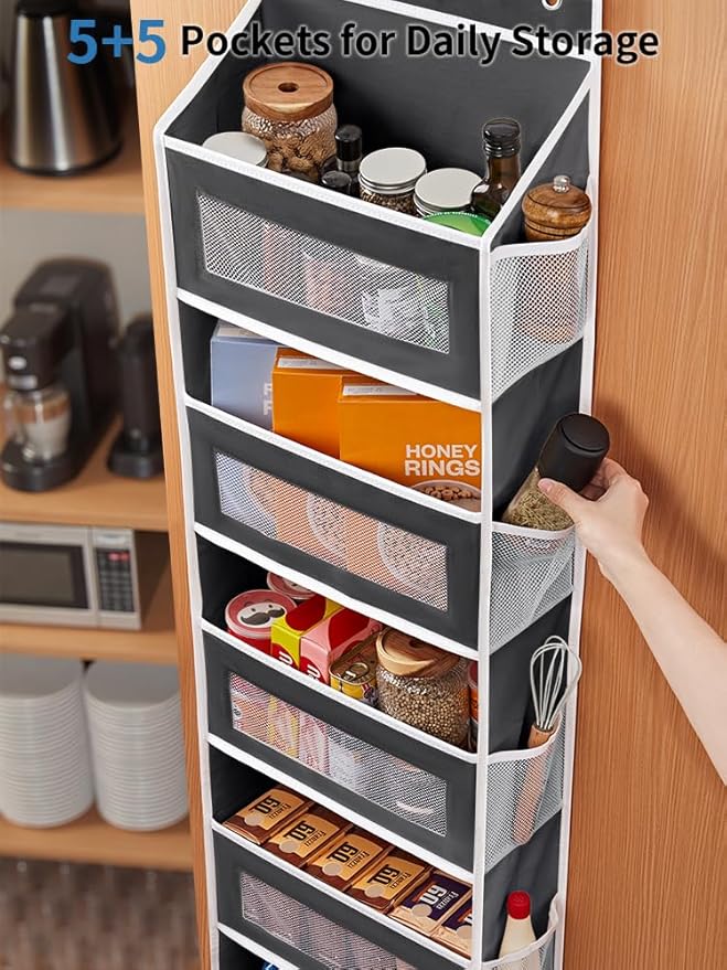 JARLINK 2 Pack Over the Door Organizer Storage, 5 Shelf Hanging Door Organizer with 5 Large Capacity Pockets, Anti Tilt 44 lb Load Behind Door Storage for Bedroom, Bathroom, Pantry, Nursery, (Black)