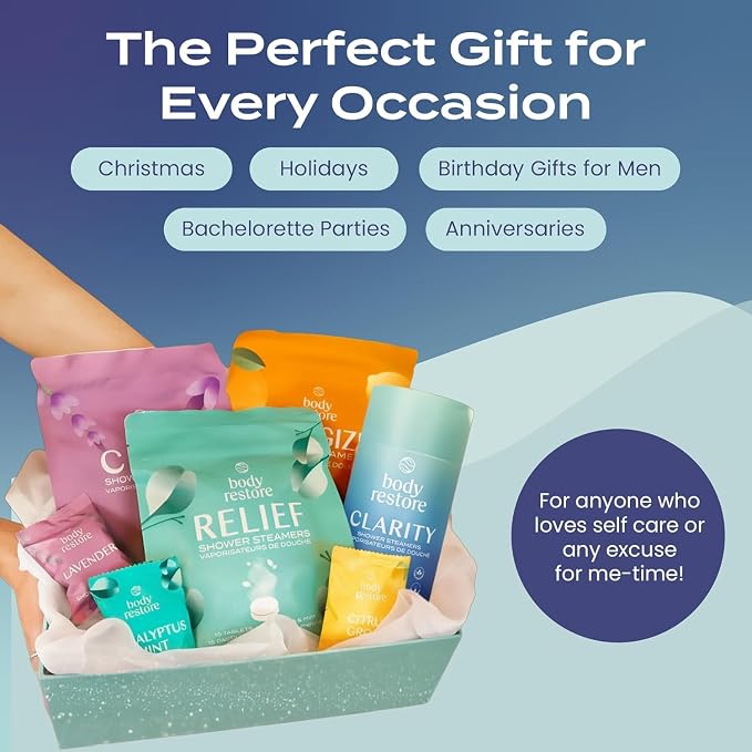 Body Restore Shower Steamers Aromatherapy 6 Pack – Fathers Day Gift for Dad, Birthday Gifts for Women & Men, Spa Stress Relief & Relaxation Self Care Gifts – Premium Clarity Essential Oil Tablets