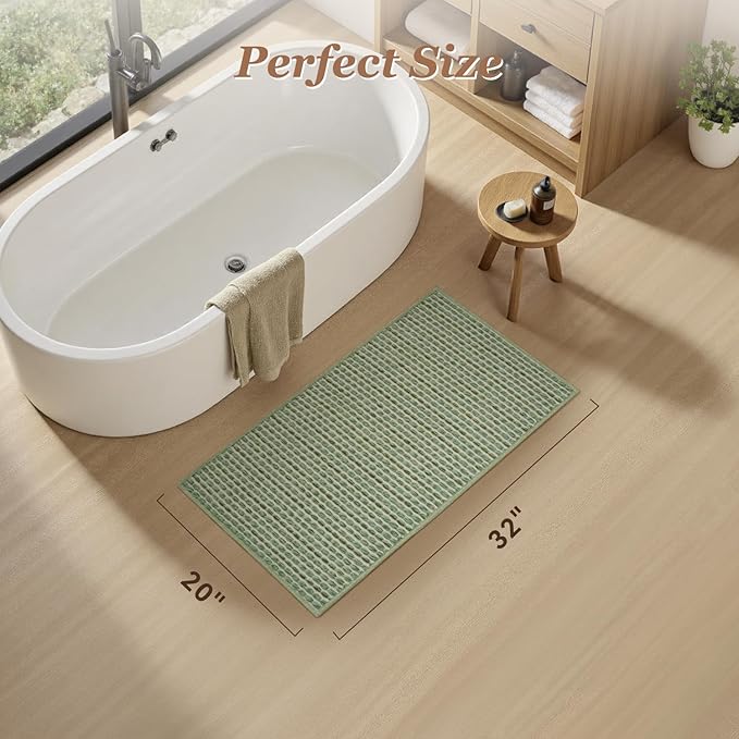 AMOAMI Unique Woven Bath Mat, Super Absorbent Non Slip Bath Mat, 20" x 32", Sage