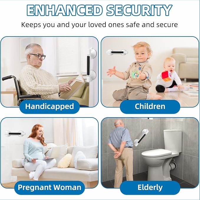 Grab Bar for Bathtubs and Showers, Zynuhmo 12 Inch Suction Cup Safety Grab Bar with 1PCS Bath Ball No Drilling Suction Shower Handrails for Seniors Elderly Kids Bathroom Assist Support(1Pack, Black)