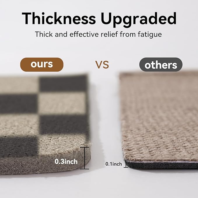 YDKGL Kitchen Mats for Floor, Super Absorbent Kitchen Rugs Non Slip Washable, Linen-Look Woven Cushion Kitchen Runner Rug, Kitchen Sink Standing Mat, Black Beige Checkered 17"x30"