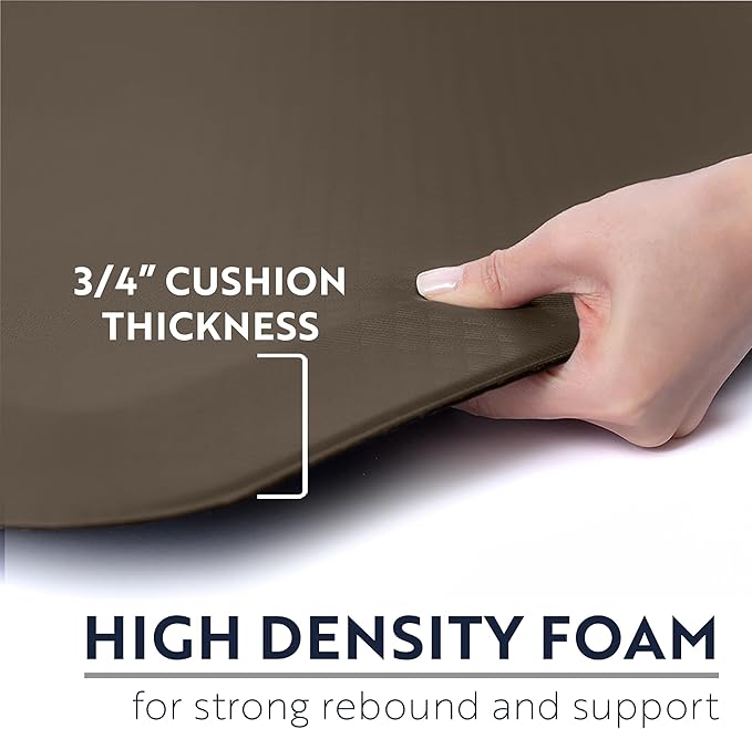 KANGAROO Anti Fatigue Mats for Kitchen Floor, 48x20, Reduce Foot, Knee, Back Pressure, 3/4 Inch Thick Cushioned Ergonomic Mat, Waterproof Comfort Rug for Under Sinks, Standing Desk, Stores, Cappuccino