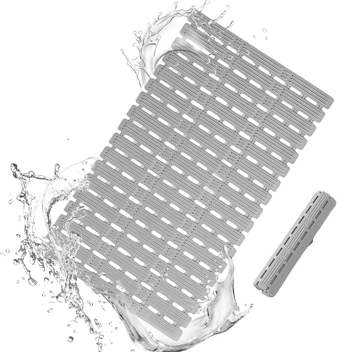 Bathtub Mat Non Slip for Bathroom with Suction Cups and Drain Holes 35.4 * 15.7 Shower Mat for Inside Shower, Quick Dry Bath Mat for Baby Kids Seniors Pregnants Adults, Easy to Cut, Easy Dry
