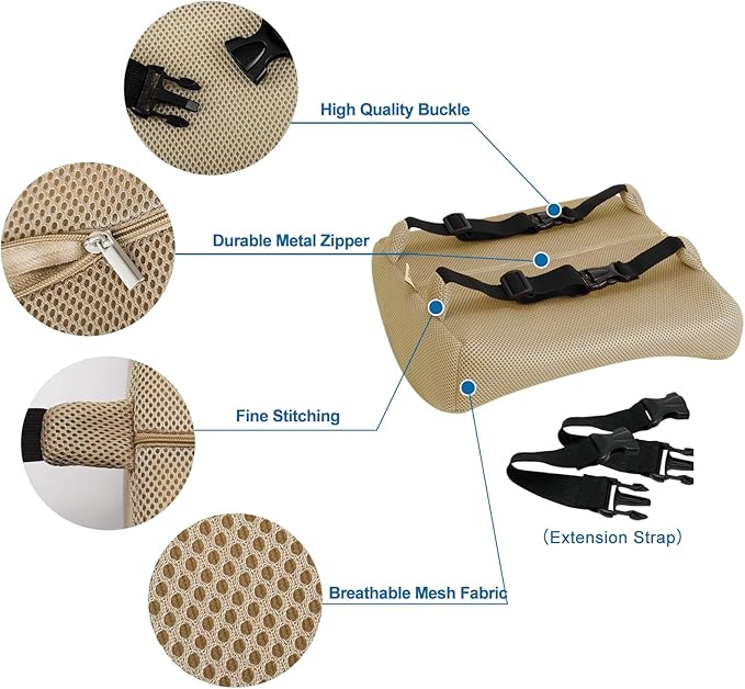 Memory Foam Lumbar Support Pillow for Lower Back Comfort, Ergonomic Back Cushion with Breathable Mesh Cover, Lumbar Pillow for Chair, Car, Office, Brown