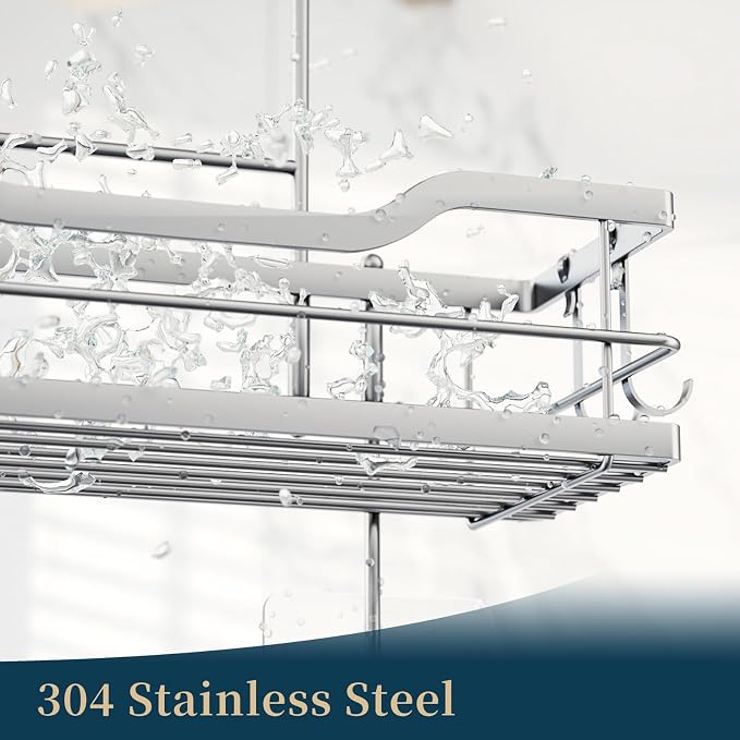 Consumest Over The Door Shower Caddy - 3 Tier Shower Shelves Hanging with Soap Holders, Large Capacity Shower Organizer with 6 Hooks, Bathroom Rack and Storage, Silver