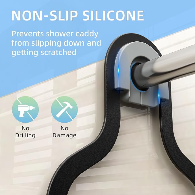 Shower Caddy Hanging, Bathroom Shower Rack, Bathroom Organizer with Soap Dish, Over The Showerhead Caddy with Hooks for Razor/Sponge, Black