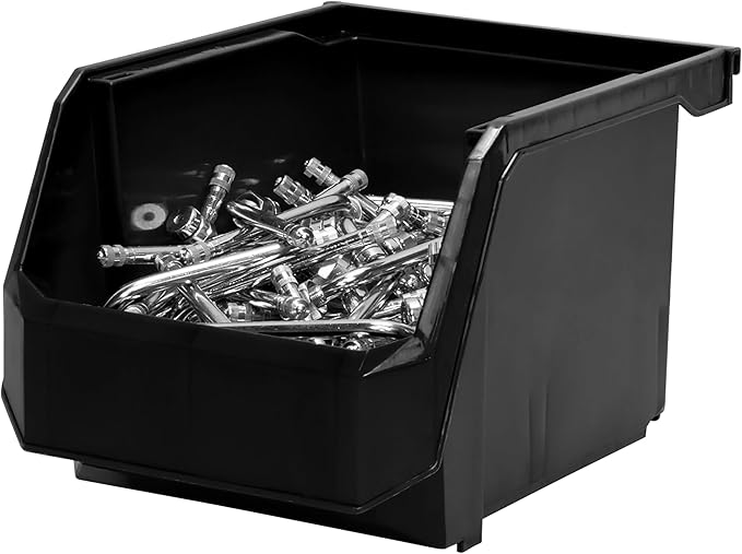 ReadySpace Plastic Containers for Organizing and Storage Bins for Drawers, Desks, Office Organization, and Garage, Stackable Bins, Medium-Tall (7" x 11" x 8"), 4-Pack, Black