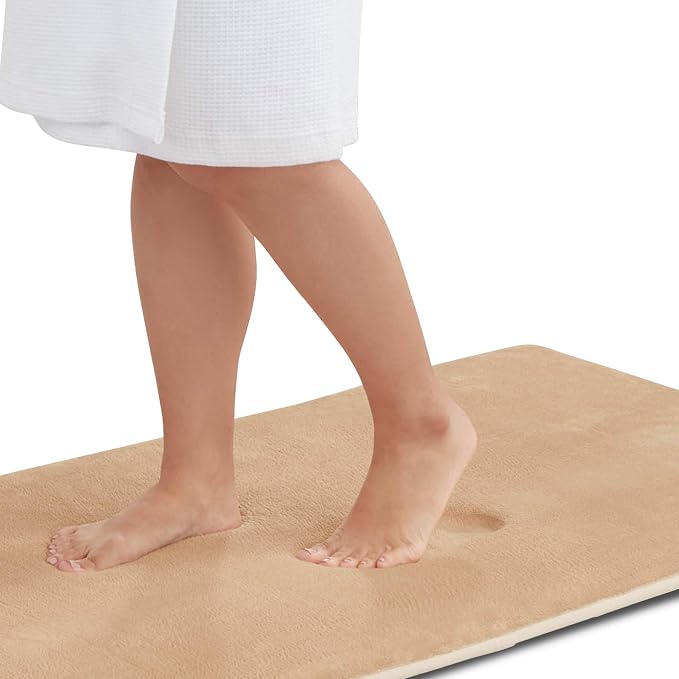 Memory Foam Bath Mat Non Slip Absorbent Super Cozy Velvet Bathroom Rug Carpet (20 inches X 32 inches, Beige)