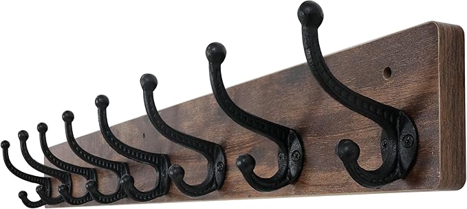 WEBI Rustic Coat Rack Wall Mount,35.43" Long 8 Cast Iron Coat Hooks Wall Mounted,Heavy Duty Wood Wall Coat Hanger Hooks for Hanging Coats,Jacket,Clothes,Backpack,Farmhouse,Rustic Brown