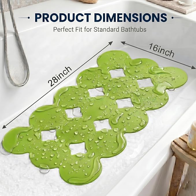 Webos Patented Non Slip Bathtub Mat Shower Mat Bath Mat Tub Mats with Strong Suction Cups Soft Natural Rubber Bath Mat for Inside The tub (Circle-Green, 28x16 inch)