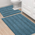 H.VERSAILTEX Bathroom Rugs Bath Rug Set 2 Piece Bathroom Contour Rug Toilet Mat Sets Non Slip Contour Bath Rug Ultra Thick Water Absorbent Striped Bath Mats(36" x 24" Plus 20" x 24" U, Turquoise Blue)