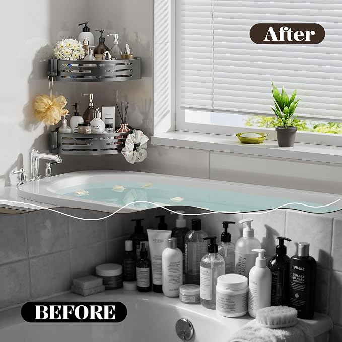 Corner Shower Caddy Suction Cup,Shower Shelves with Hooks,No Drilling Powerful Suction Bathroom Organizers and Storage,Removable Waterproof Rustproof Shower Bathroom Accessories Decor(Grey 3Pack)