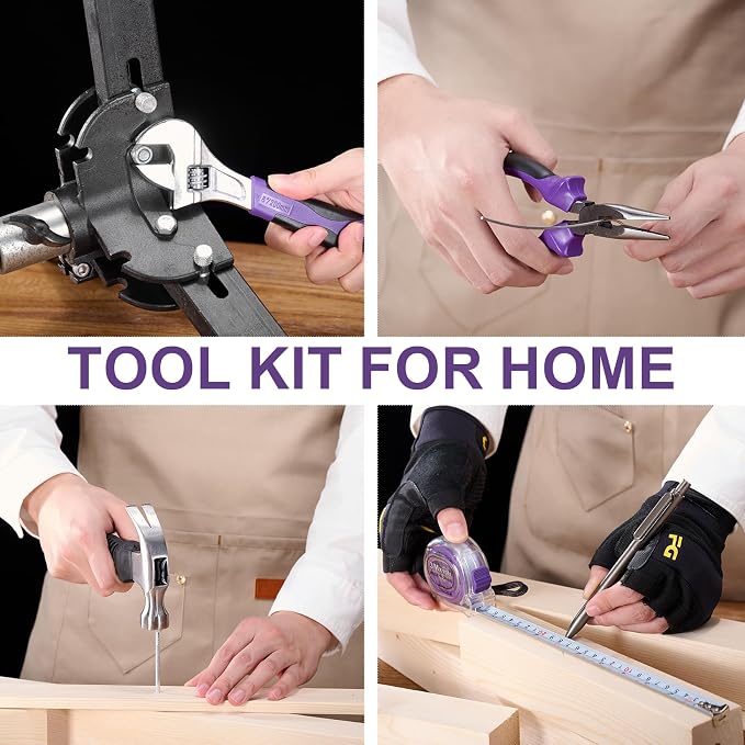 8V Cordless Drill, Purple Power Drill with Drill & Screw Bits Set, 3/8" Keyless Chuck, Rechargeable Electric Drill Tool Kit for Home Repairs, DIY,139PCS Tool Set for Women & Men
