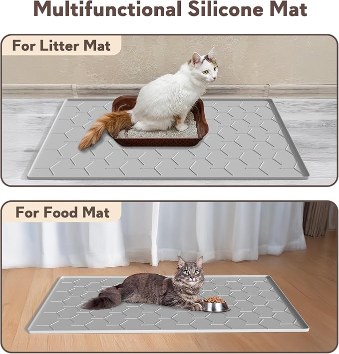 Garoopion Cat Mat for Litter Box, Large 34.05×22.5 inch Cat Litter Mat, Waterproof Silicone Pad for Floor, Gray