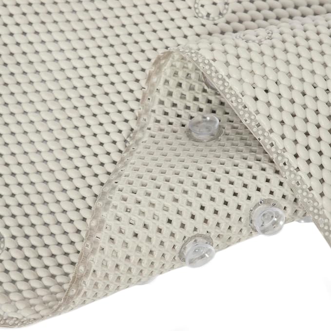 Bathtub Mat Non Slip Ivory 36” X 17” Shower Mat Soft Foam Bath Mats for Bathroom Tub, Bathtub Mat with Drain Holes, Suction Cups, Shower Mat Non Slip