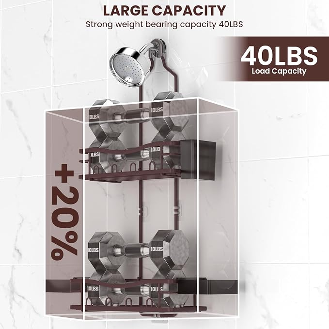 REINHARDT Shower Caddy Hanging, Rustproof Shower Caddy Anti-Swing Shower Organizer No Drilling Showers Racks with Soap Holder Multi Hooks Bathroom Storage for Shampoo Sponge, Bronze
