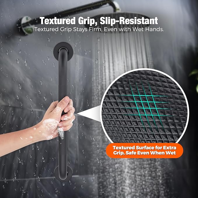 Grab Bars for Shower 2 Pack 32-Inch, Stainless Steel Anti-Slip Safety Shower Handle for Elderly Bathroom Wall Support Handicap Handicap Grab Bars for Seniors, Matte Black