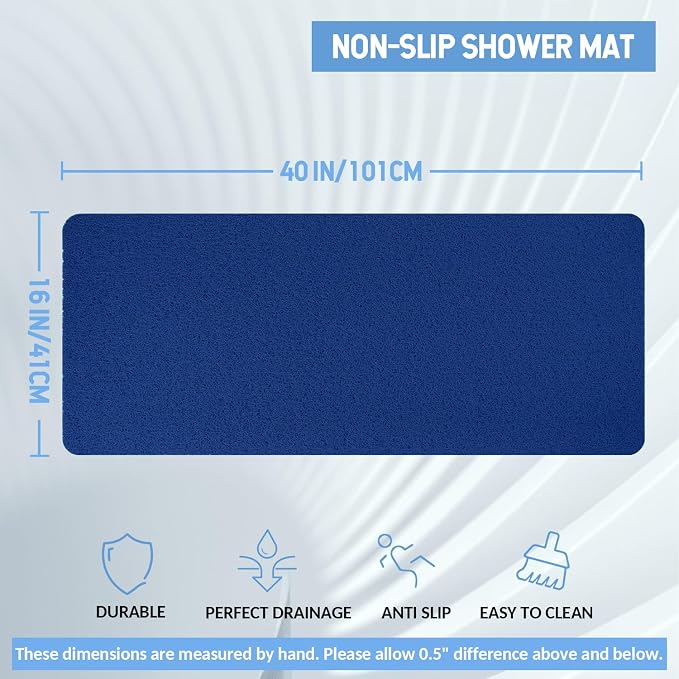 Hargiis Non-Slip Bathtub Mat, Anti Slip Shower Mat, Fast Drying Bathtub Mats, Foot Scrubber Mat, Anti Slip Mat for Tub, Floor, Bathroom, Kitchen, Home, Hotel (Navy Blue 40"×16")
