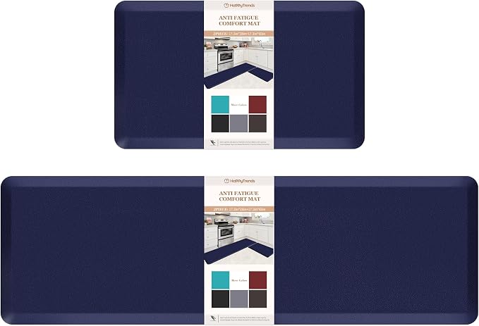 HappyTrends 2 PCS Kitchen Mat Cushioned Anti-Fatigue Floor Mat, Heavy Duty Ergonomic Comfort Foam Standing Mat, Waterproof Non-Slip Kitchen Rugs for Home, Office(20"x30"+20"x60",Navy)