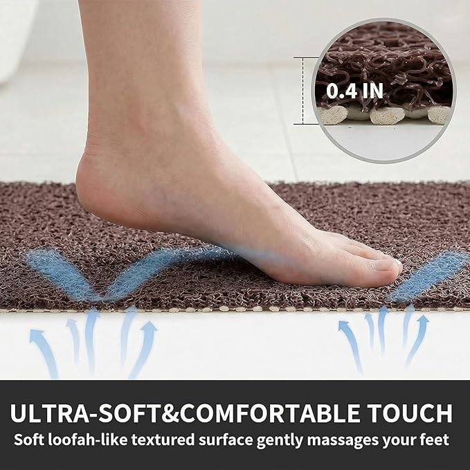 Shower Mat Non Slip, 16 x 24 Inch, Brown Shower Mats for Inside Shower, Soft PVC Loofah Bath Mats for Tub, Quick Drying Easy Cleaning Bathroom Stall Floor Mat Without Suction Cup