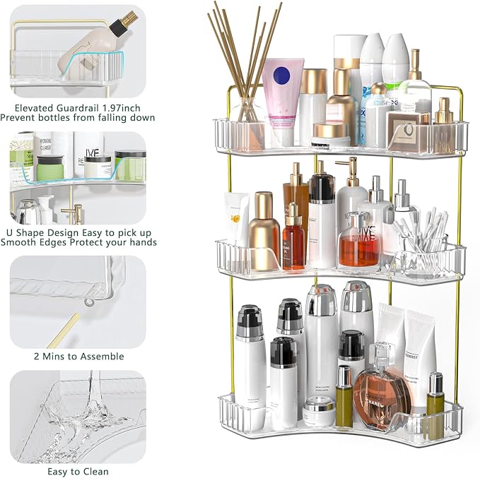 Webetop Corner Bathroom Counter Organizer 3 Tier Bathroom Countertop Organizers Shelf Makeup Organizer for Vanity Perfume Tray for Corner Storage Skincare, Cosmetic, Dresser, Kitchen Spice Rack