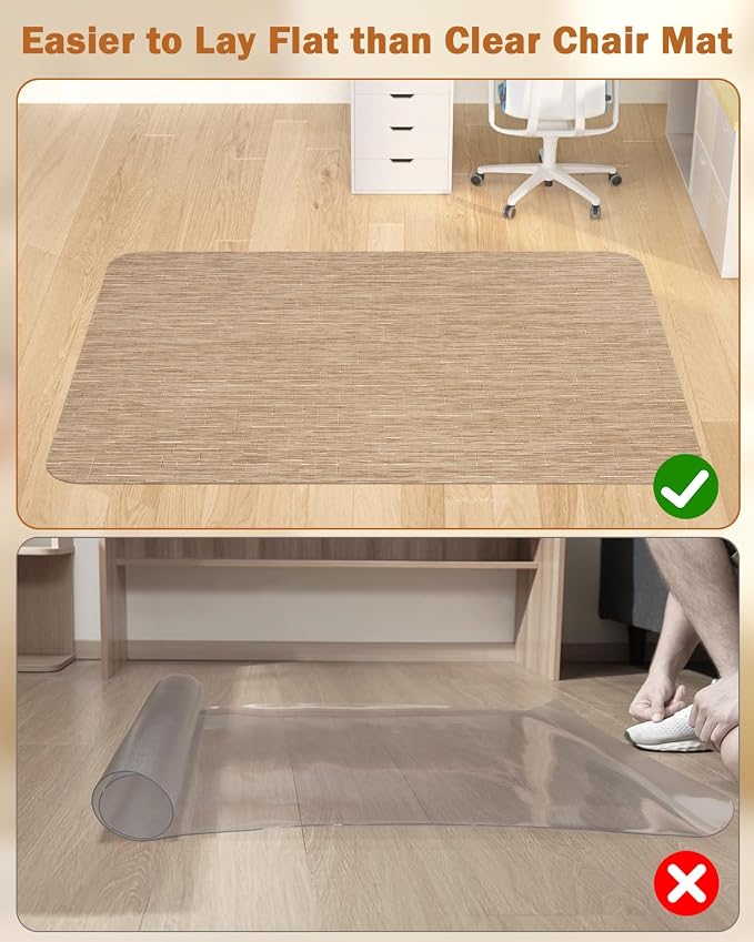 Blvornl Office Chair Mat for Hardwood Floor, 50"*63" Desk Computer Chair Mat for Hard Wood, Large Anti-Slip Hard Floor Protector for Rolling Chair, PVC Desk Rug for Office Red Brown