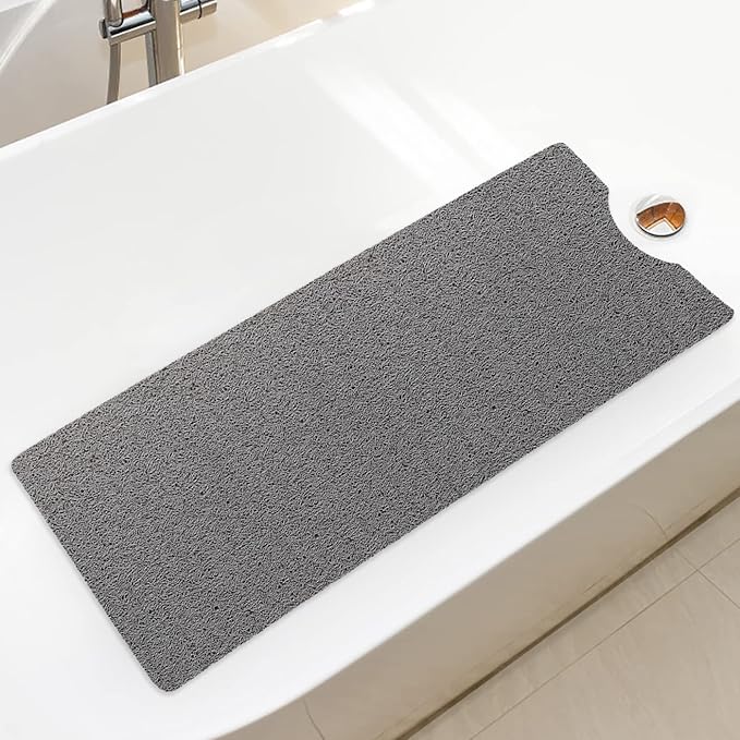 Bathtub Mat Non Slip Shower Mat Soft PVC Loofah Bath Tub Mats with Drain for Bathroom Tub 40 x 16 Inch (Grey)
