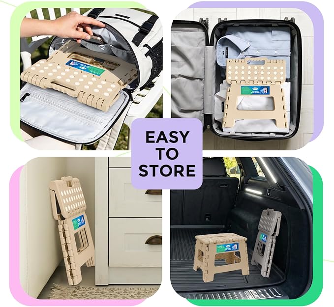 Dyforce Folding Step Stool 9 Inch, Kids Step Stool, Heavy Duty Step Stools for Adults, Compact Foot Stools, Light-Weight Toddler Step Stools for Kitchen, Bathroom, Holds Up to 300 lbs (Khaki)