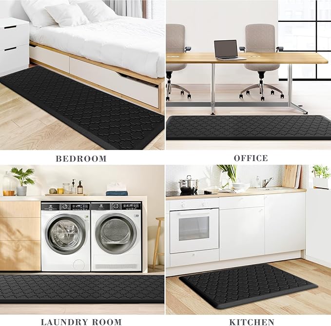 Kitchen Mat [2 PCS] Cushioned Anti-Fatigue Floor Mat Water Resistant Non-Skid Kitchen Mats and Rugs Ergonomic Comfort Foam Kitchen Rugs Standing Mat for Floor Office Sink (Black,20"x30"+20"x60")