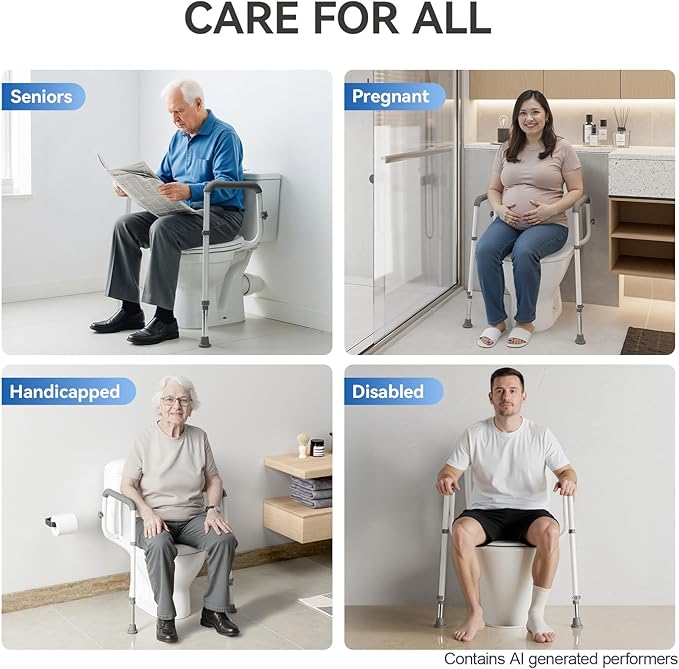 Loyoda Toilet Safety Rail, Adjustable Height & Width, 350 lbs for Seniors | Securely bolts to toilet seat holes for stability. Non-slip feet, Padded grip. Sturdy steel Frame. For mobility assistance.