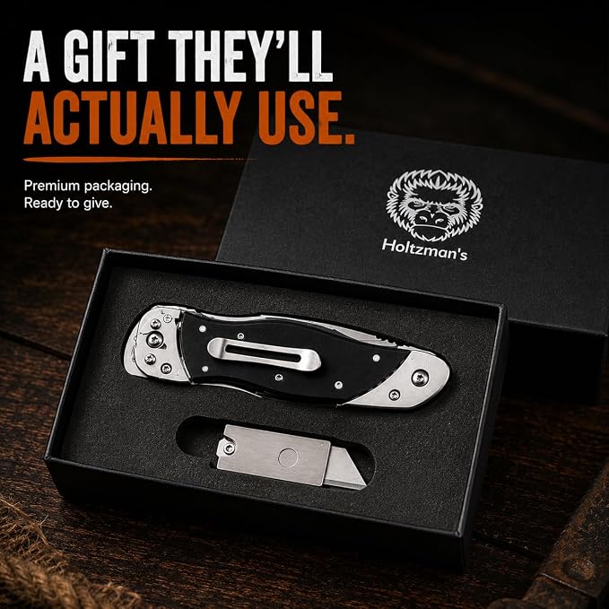 Folding Utility Knife with Belt Clip, Heavy Duty Pocket Knife & Box Cutter Gift Set for Men - Ideal for Work and Everyday Carry