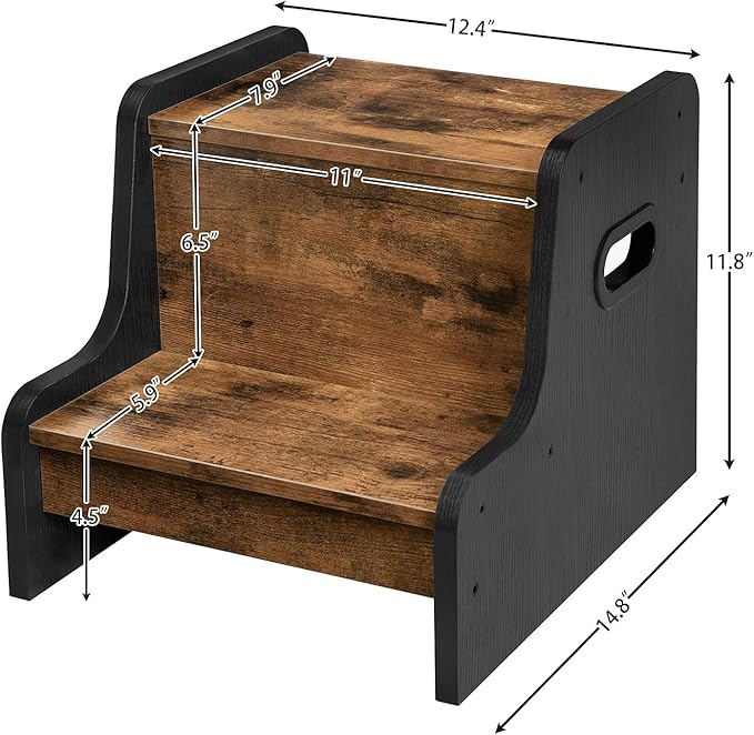 HOOBRO Step Stool for Kids, Two Step Toddler's Stool, Kids Potty Training Stool with Handles, Non-Slip Pads for Safety, Easy to Move, for Sink, Bathroom, Bedroom, Rustic Brown BF01JD01G3