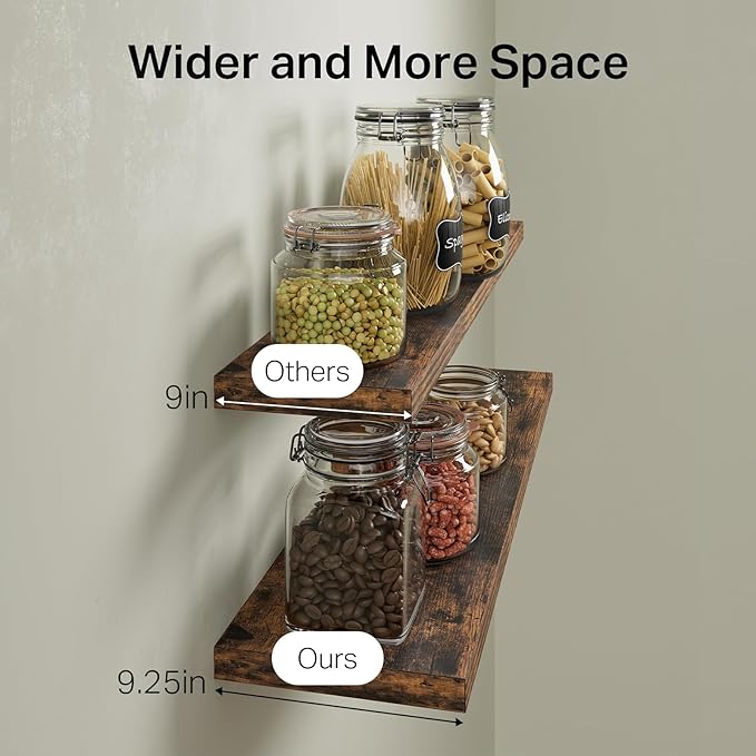 BAYKA Floating Shelves for Wall, Set of 3, 35.4 Inches Wall Mounted Wood Shelves for Bathroom, Bedroom, Living Room or Kitchen, Hanging Shelf for Books/Storage/Decor with 30lbs Capacity, Rustic Brown