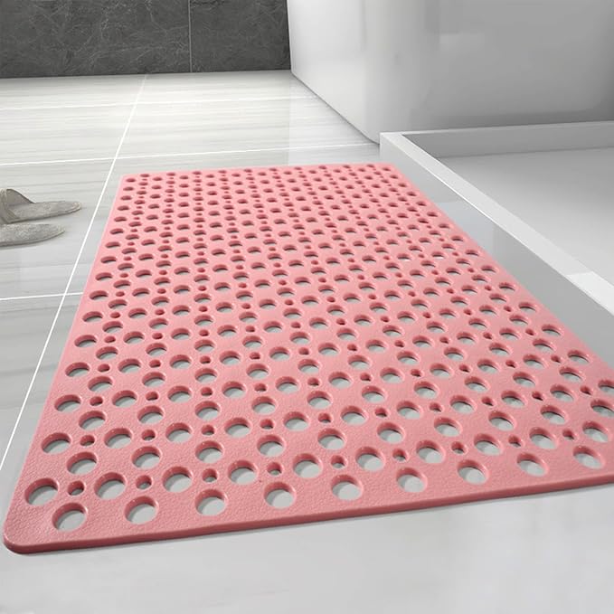 Casa and Beyond Shower Mat, Non Slip Bath Mat and Shower Mat with Suction Cups and Drain Holes, Easy to Clean Soft Machine (Pink,35.4" x 23.6" (Rectangular))