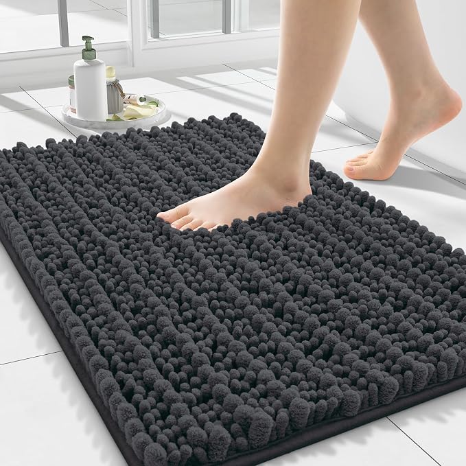 Smiry Bathroom Rugs Mat 24x16, Extra Soft Absorbent Chenille Bath Rugs, Non Slip Rubber Backing Machine Washable Quick Dry Bath Mats for Bathroom Floor, Tub, Shower, Home Decor Accessories, Dark Grey