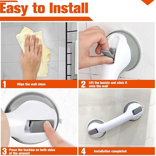 2 PCS Grab Bars Set for Bathtubs and Showers 11.6" Suction Grab Bars with Ruler Knob, Anti-Slip Safety Tool for Sewing White Shower Handle for Seniors Bathroom Grip, No Drilling Removable