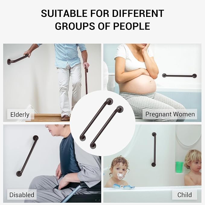 2 Pack Grab Bars for Wall Oil Brown, Safety Shower Grab Bars for Seniors Elderly Handicapped, Handicap Grab Bars for Shower with Concealed Screws, 12 Inch, Tesuchan